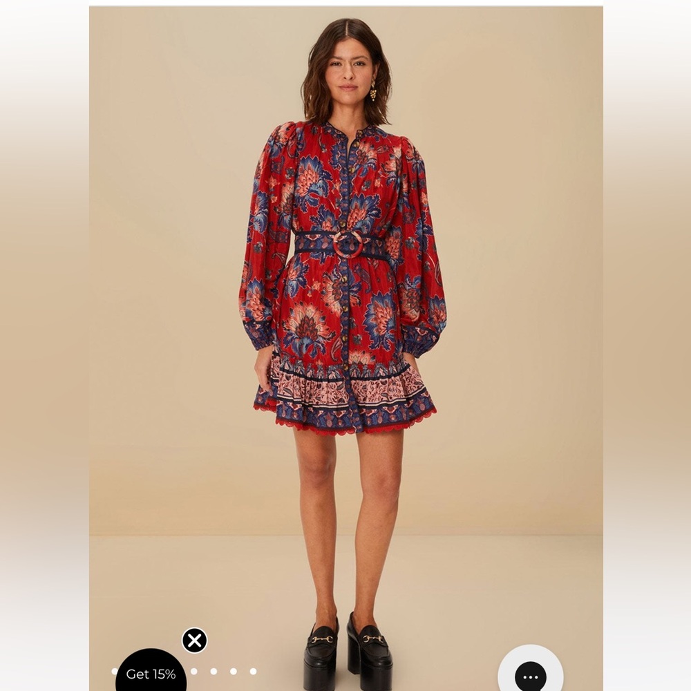New Farm Rio Luang Red Floral Long Sleeve Dress